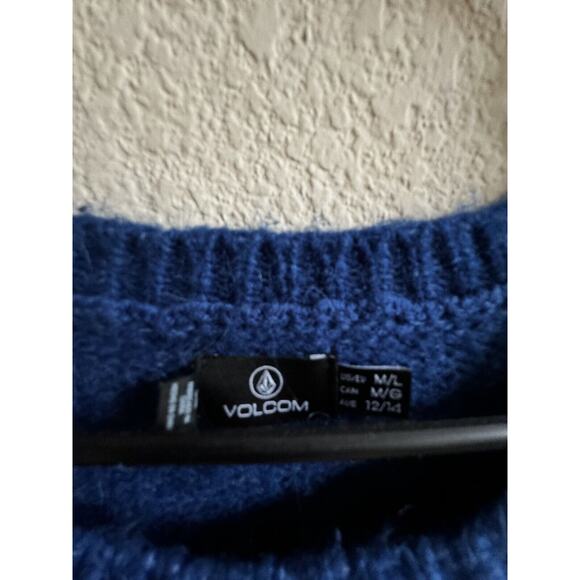 Volcom Sweater Women’s M/L Blue‎ Black Knit Stripe Colorful Oversized Comfy - Picture 5 of 7
